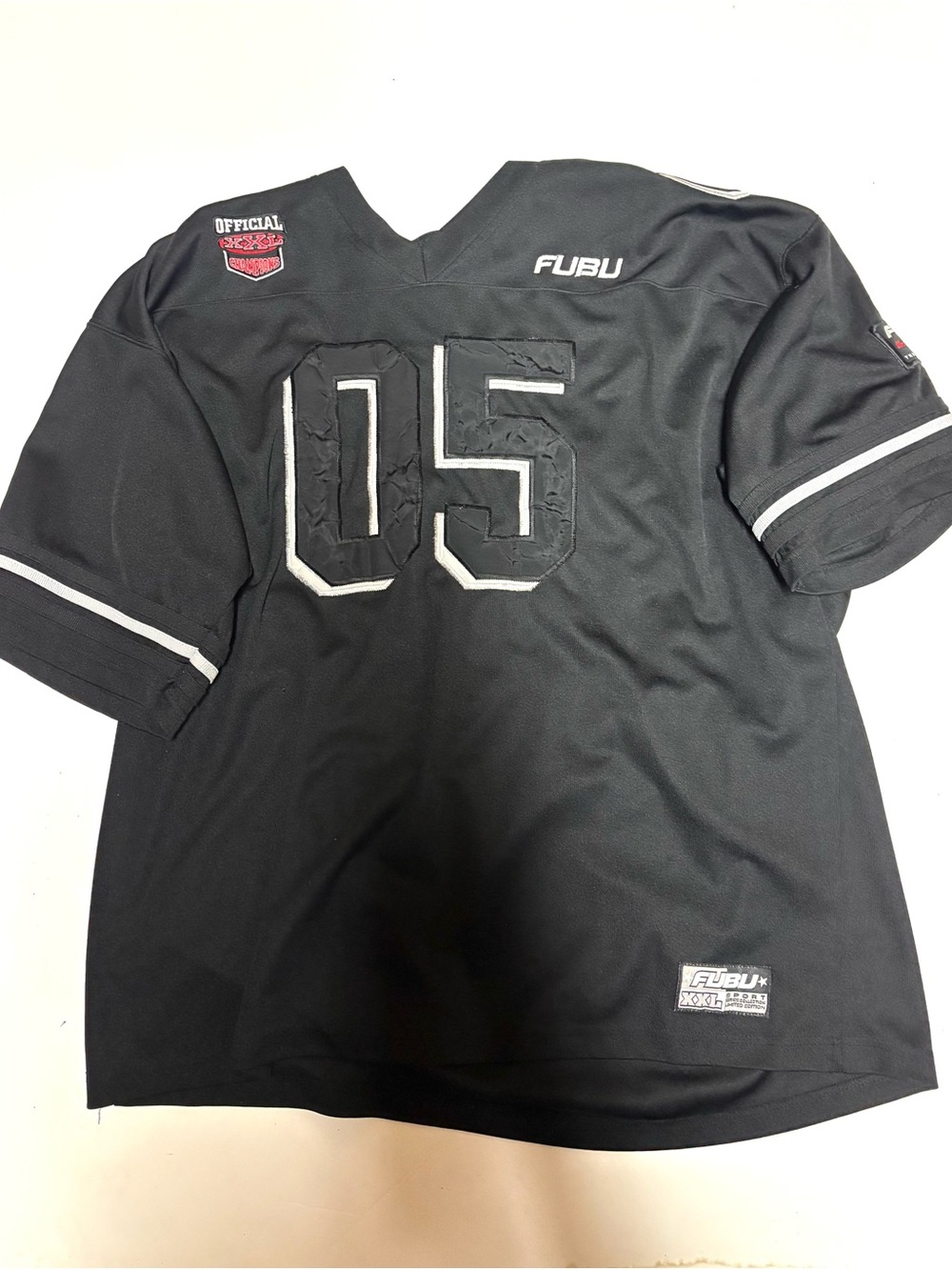 FUBU Black Short Sleeve Jersey with White Trim and '05' Patch